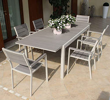 Milani Home s.r.l.s. Set Tavolo Giardino Rettangolare Allungabile 180/240 X 100 con 6 Poltrone in Alluminio Tortora da Esterno