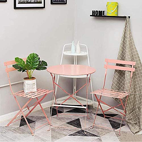 Muy, set di mobili da giardino per patio, tavolo e sedie pieghevoli, 3 pezzi, set da balcone, impermeabile, colore: rosa