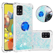 Custodia Samsung Galaxy A51 5G Squillo della Base del Telefono TPU Brillantini Diamond Liquido Telefono Bumper Case （Stelle Blu Fluorescenti）