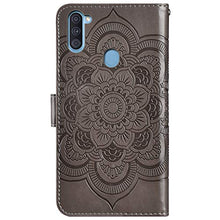 URFEDA Pelle Libretto Custodia Compatibile con Galaxy A11 Cover Libretto Portafoglio 3D Girasole Fiore Di Mandala Case Antiurto Cover Silicone Morbido Custodia Magnetico Taccuino Flip Custodia Grigio