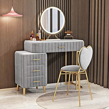 Sgabello Imbottito-bianco Marmo Impiallacciatura In Legno,Set Di Tavoli Da Tavolo Con Cassetti,Interruttore Touch Screen,Camera Da Letto Tavolo Da Toeletta Con Specchio Con Luce Led-Grigio 80x40x75cm(