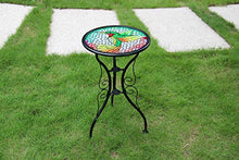 Liffy Tavolino da esterno in mosaico con colibrì Piccolo tavolo rotondo in vetro stampato per giardino, cortile o prato