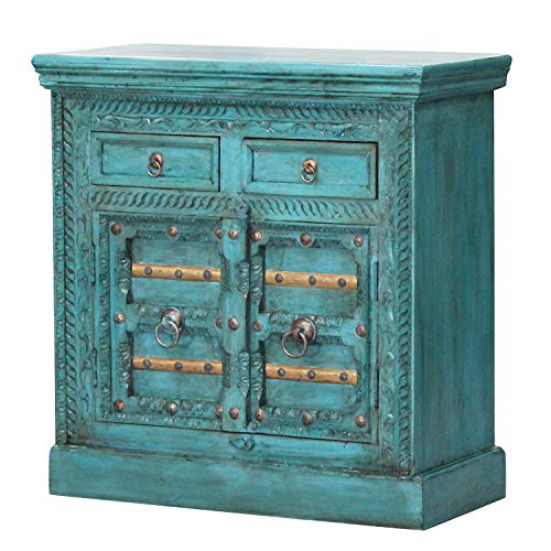 Casa Moro | Cassettone orientale Elisam 90x40x90 cm (L/I) turchese in stile coloniale | credenza stretta in vero legno di mango | comodino per una vita semplicemente bella | CA541150