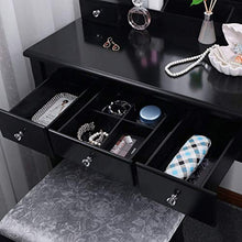 zhangfengjiao Mini Comò in Legno Massello in Stile Europeo, Comò con Sedia, Cassetto E Specchio, Adatto per Camera da Letto, Bagno (Nero)