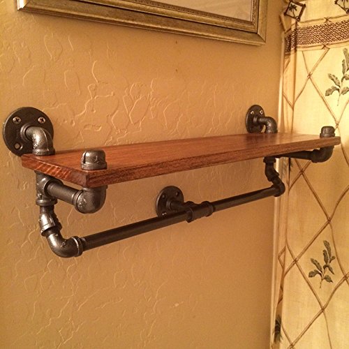 MBYW Portasciugamani da Bagno Portasciugamani/Stile Rustico retrò in Stile Industriale Bagno in Ferro battuto Tubo Appeso a Parete portasciugamani/Bagno mensola in Legno massello, A