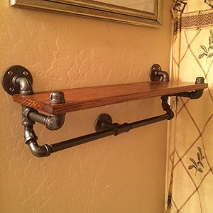 MBYW Portasciugamani da Bagno Portasciugamani/Stile Rustico retrò in Stile Industriale Bagno in Ferro battuto Tubo Appeso a Parete portasciugamani/Bagno mensola in Legno massello, A