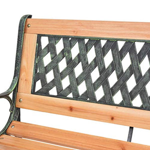 GOTOTOP Panchina da giardino in legno e ferro a 2 posti per esterno 122 x 51 x 73 cm