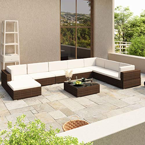 OUSEE Set Divani da Giardino 8 pz con Cuscini in Polyrattan Marrone