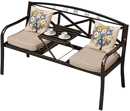 YZ-YUAN Panchina da Giardino Mobili da Esterno Terrazza da 59 Pollici Panchina da Giardino con Tavolo Centrale Estraibile Tavoli e sedie antiruggine in Metallo, Panca da Cortile per Il Tempo Libero