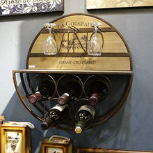 LXH-SH Cremagliera del Vino Nana Wine Rack Legno massello Tondo Parete Multifunzionale calici Filo di Ferro 5 Bottiglie retrò Parete Europea scaffali Vino contatore