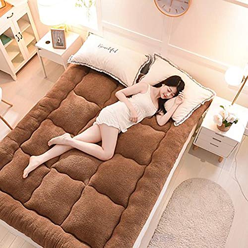 WSZGR Materasso A Pavimento Pieghevole Peluche di Agnello Colore A Tinta Unita Non-Scivolare Addensare Giapponese Materasso Futon Materasso Tatami Shikibuton Marrone 150x200cm/59x79inch