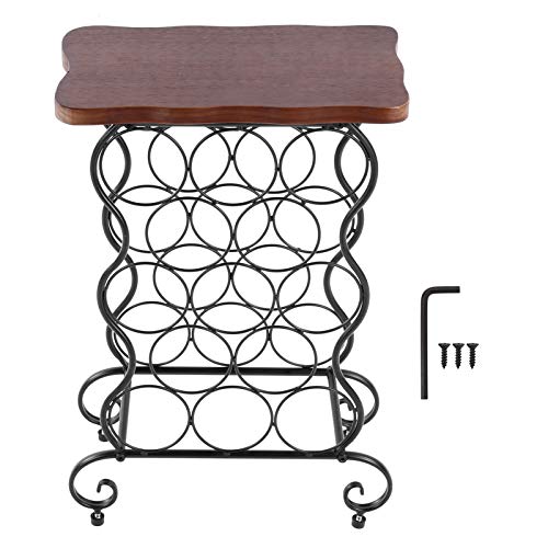 Cantinetta Portabottiglie di Vino, Legno + Ferro, Scaffale Porta Bottiglie con Ripiano, Portabottiglie da 13 Bottiglie per Vino, Acqua, Spumante, Champagne, 35x19x53 cm