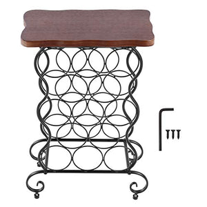 Cantinetta Portabottiglie di Vino, Legno + Ferro, Scaffale Porta Bottiglie con Ripiano, Portabottiglie da 13 Bottiglie per Vino, Acqua, Spumante, Champagne, 35x19x53 cm