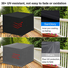 SanGlory Copertura per Mobili da Giardino Quadrato Panno Oxford Impermeabile, Copertura Tavolo Esterno Anti-UV Telo Copri Tavolo Quadrato Sedie 4 Posti Resistente allo Strappo (135x135x75CM)
