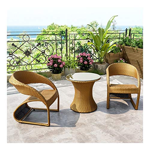HLZY Tavolo in Vimini in Rattan mobili in Patio e Set Sedia, Arredamento per Esterni Rattan Garden Mobili Set di Vetro Tavolino da caffè Conversazione per Giardino all'aperto Piscina (Color : Brown)