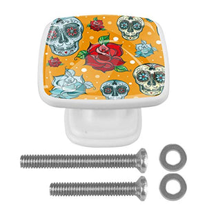 Set di 4 maniglie rotonde per armadio da cucina, credenza, cassettiera, cassettiera, con viti, per cucina, comò, armadietto, bagno, guardaroba, testa di teschio, fiori di rosa