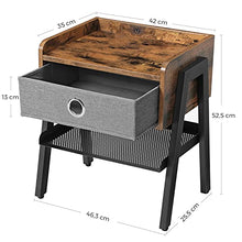 VASAGLE LET64X-Comodino da caffè, con ripiano Estraibile in Tessuto, Struttura in Metallo, per Soggiorno, Camera da Letto, Stile Vintage, Pannelli in truciolato, Ferro, 46 x 35 x 52.5 cm (L x B x H)