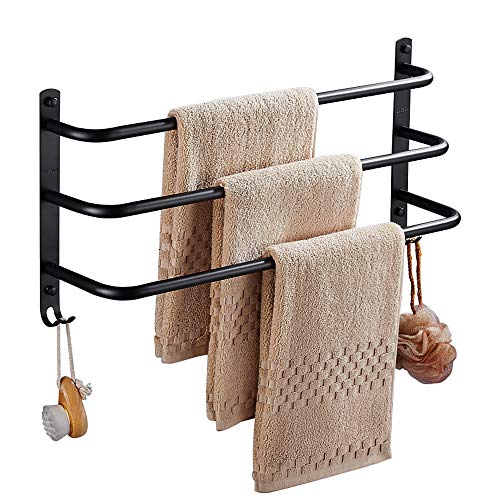VBARV Portasciugamani a Tre Strati per Bagno in Acciaio Inossidabile - Tessuto Doccia per Bagno e Gancio portasciugamani Nero Porta Asciugamani da Bagno punzonato Gratuito Portapacchi Creativo