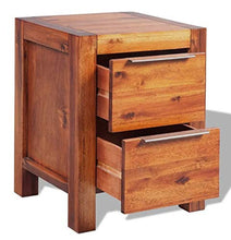Comodino da notte in stile industriale, in legno massello di acacia, con 2 cassetti, marrone, 45 x 42 x 58 cm