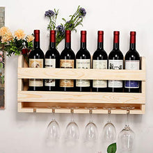 Porta Bottiglie da Vino Portabottiglie Vino Legno Rustico,portabottiglie in Legno per Vino da Parete,Scaffale Vini Scaffale A Parete Mensole da Muro con Fino A 7 Bottiglie di Vino E 6 Bicchieri Rac