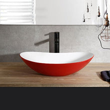 Nordico Esterno Rosso Interno Bianco Ovale Sottile Lavandino Ceramico 60 CM Bagno Sopra Contro Lavabo Lavabo Arte Bacino Lavabi (colore : A)