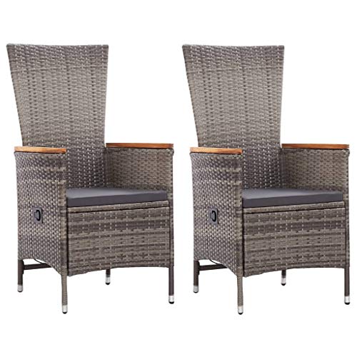 Festnight 2 pz Sedie da Esterno con Cuscini in Polyrattan Schienale Regolabile 58 x 62 x 108 cm Poltrona da Spiaggia Colore Grigio