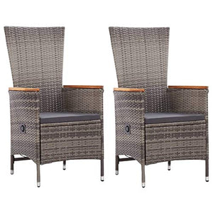 Festnight 2 pz Sedie da Esterno con Cuscini in Polyrattan Schienale Regolabile 58 x 62 x 108 cm Poltrona da Spiaggia Colore Grigio
