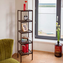 Relaxdays Mobile da Bagno in bambù con 5 Ripiani, Scaffale a Colonna, Legno, Marrone Scuro, HxLxP: 139,5x34,5x33 cm