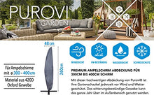 Purovi® Copertura Premium con Chiusura Lampo per ombrelloni | Tessuto Oxford 420D Poliestere | Idrorepellente | Resistente ai Raggi UV | per ombrelloni con Ø da 300 a 400 cm