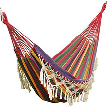 MVNZXL Sedia sospesa per Amaca Portatile, Strisce Colorate tessute a Mano in Cotone Naturale con amache con Frange all'Uncinetto, per Giardino sul Retro all'aperto e al Coperto