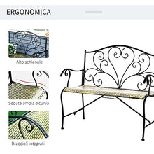 Outsunny Panchina da Giardino in Ferro, Panca da Esterno in Stile Vintage 2 Posti, 100x 50x88cm, Nero