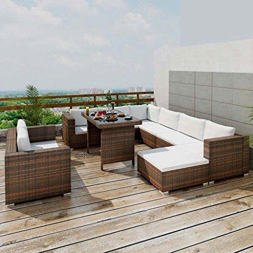 Tidyard -Set Divani da Giardino 10 pz con Cuscini in Polyrattan, Set Divano Esterno, Set di Mobili da Giardino Marrone - Arredi Casa