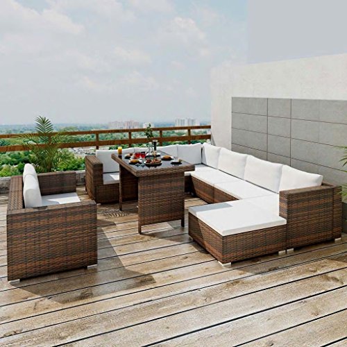 Tidyard Set Divani da Giardino 28 pz in Polirattan,Divano da Soggiorno,Salotto e Ufficio Stile Classico Marrone