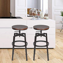 Sgabelli da Bar,Set di 2 Sgabello da Cucina Rotondi,Altezza Regolabile,Sgabello da Colazione Regolabile a 360° con Poggiapiedi & Struttura in Metallo,Stile Vintage Industriale,36 * 36 * 61-73.5cm