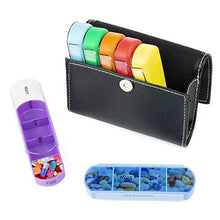 Comius Sharp Portapillole Settimanale, Portapillole portatile per pillole con 7 giorni 28 Scomparti, con Borsa Pu per portare Vitamine, olio di pesce e farmaci