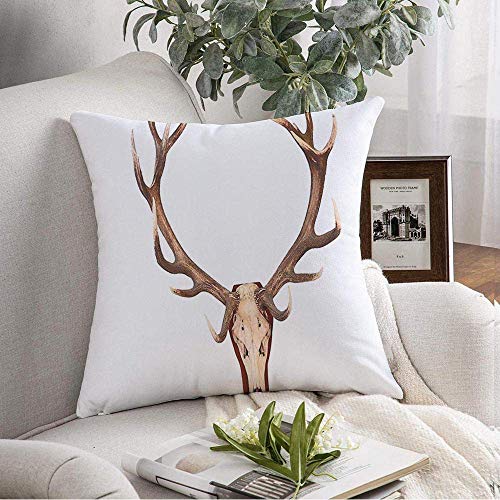 Kris.D Copricuscino Decorativo Cranio Fantastico Grande Cervo Rosso Caccia Trofeo Animali Fauna Selvatica Cervo Testa Tassidermia Muro Elaphus18x18 Pollici