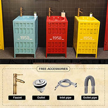 YRRA Autoportante Mobile Lavabo Bagno, Stile Industriale Mobile Bagno con Lavabo, con Lavello e Rubinetto Combinato 17,7 x 33,4 Pollici,Red with Mirror