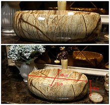 Ayhuir Marmo d'imitazione Ovale Jingdezhen Lavandino da Bagno in Ceramica Lavabo Cinese Lavabo da appoggio in Ceramica Marrone Lavabo da appoggio in Porcellana