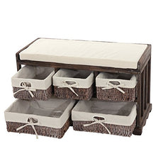 Mendler Serie Vintage Panca cassettiera 5 ceste Legno di paulonia 36x77x45cm Marrone