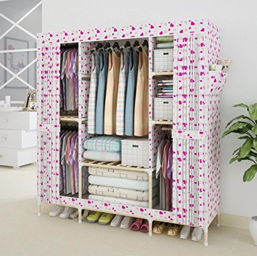 LyMei Armadio Portatile di stoccaggio in Legno massello Grande Armadio Semplice Armadio in Tessuto Oxford Organizzatore di archiviazione Armadio Pieghevole,D_150*46 * 170cm