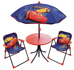 Fun House Cars 712340 Set da Giardino (Tavolo + 2 sedie + 1 Ombrello), Blu, à partir de 3 ans