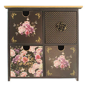 MIK Funshopping - Mini cassettiera con 4 cassetti, motivo floreale, 23 x 9 x 23 cm, colore: Nero