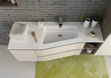 Mobile da bagno colore Rovere Tranche , specchio con luci a led, Misura: L.165 P.46/35 cm, Top bianco, Lavabo In Ocritech C/Vasca Integrata