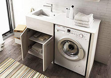 Mobile lavanderia copri lavatrice con lavabo integrato, L127 cm P50 cm, Lavabo In Ocritech, Vasca Integrata, Top legno L62 P50, Base porta lavabo 2 ante, Tavoletta lavapanni - Made in Italy