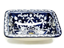 Dolores - Lavabo rettangolare messicano blu, da incasso, con bordo, in ceramica Talavera