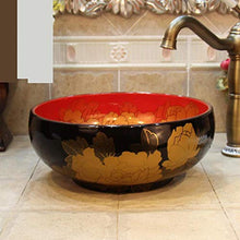 Jgophu 35 cm, peonie rosse e nere, in porcellana smaltata, ciotola per vasca da bagno in ceramica