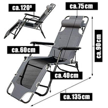 AMANKA Sedia a Sdraio Pieghevole per Campeggio e Tempo Libero | Sedia da Giardino Reclinabile con Poggiatesta | Brandina Grigia | Struttura in Acciaio | Peso Max supportato 100 kg | 178x60x90 cm