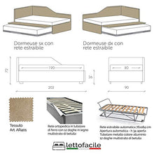 LettoFacile - Morph Dormeuse Imbottita in Tessuto con Contenitore o con Letto Estraibile - Made in Italy (80 x 190 cm) (Dormeuse con rete e rete estraibile, Beige)