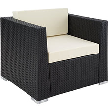 TecTake 800904 Set di Mobili Rattan, Divano + Poltrona + Tavolo, Arredamento da Giardino, 2X Set di Rivestimenti per Cusci, 4 Cuscini Extra, Viti in Acciaio Inox (Nero)