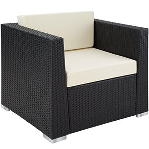 TecTake 800904 Set di Mobili Rattan, Divano + Poltrona + Tavolo, Arredamento da Giardino, 2X Set di Rivestimenti per Cusci, 4 Cuscini Extra, Viti in Acciaio Inox (Nero)